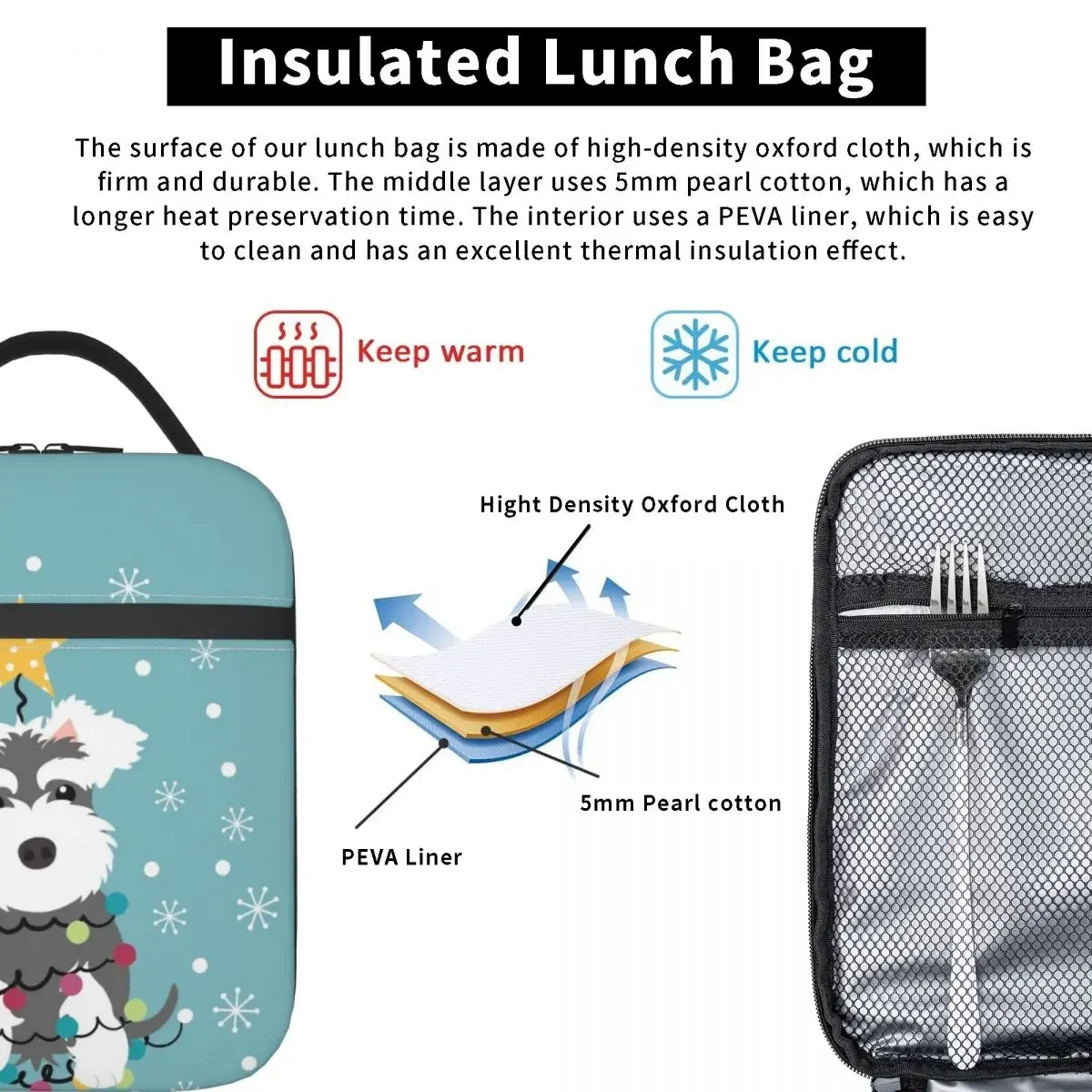 Miniature Schnauzer Lunch Bag Animal Pet Dog Outdoor Picnic Lunch Box For Unisex Thermal Tote Handbags Insulated Cooler Bag