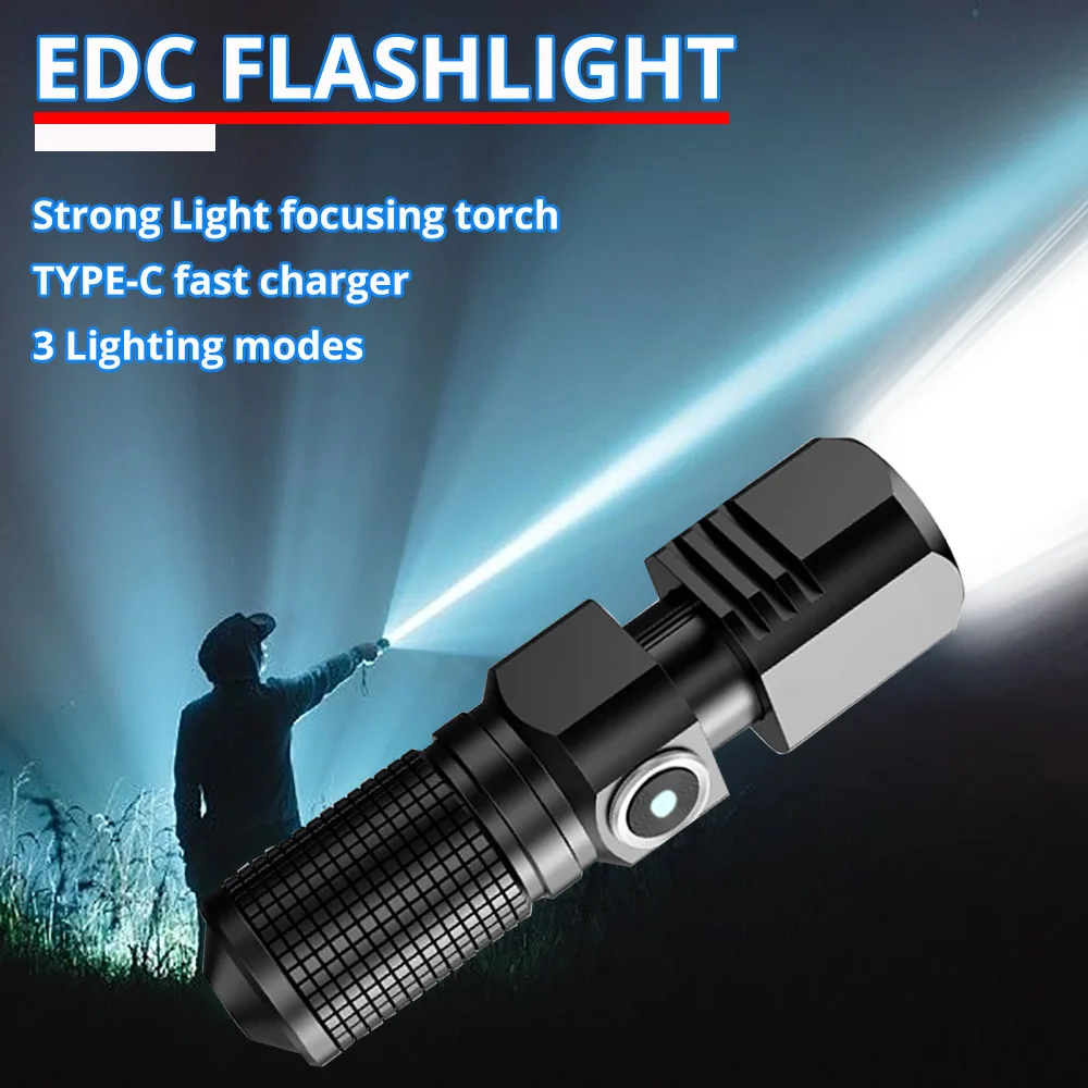 10000 Lumens EDC Powerful Led Flashlight XHP70 3 Modes Usb Rechargeable Flash Light MINI Torch Lamp Flashlights for Camping,fish