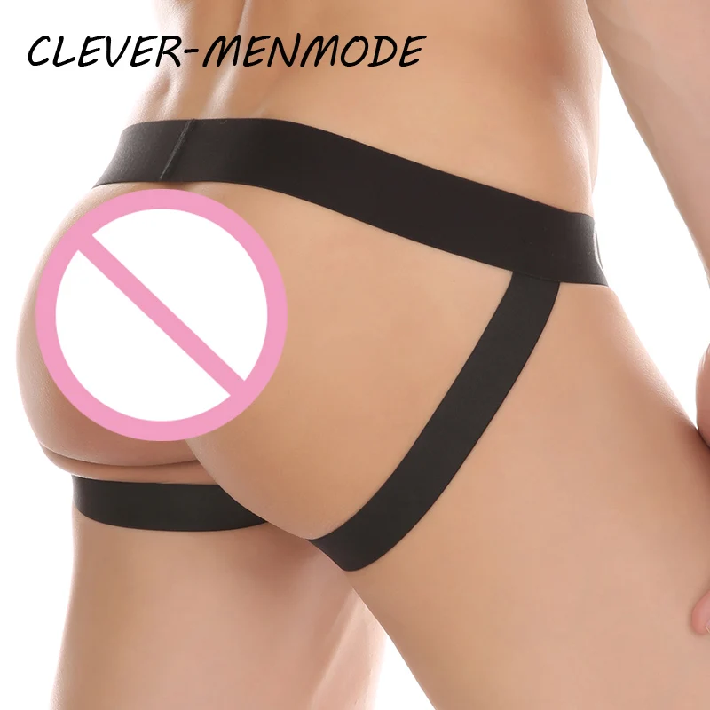 CLEVER-MENMODE Men\'s Sexy Buttocks Thong Raised Bag Backless Underwear G String Crop Top Panty Men Fetishes Sissy Gay Bikini