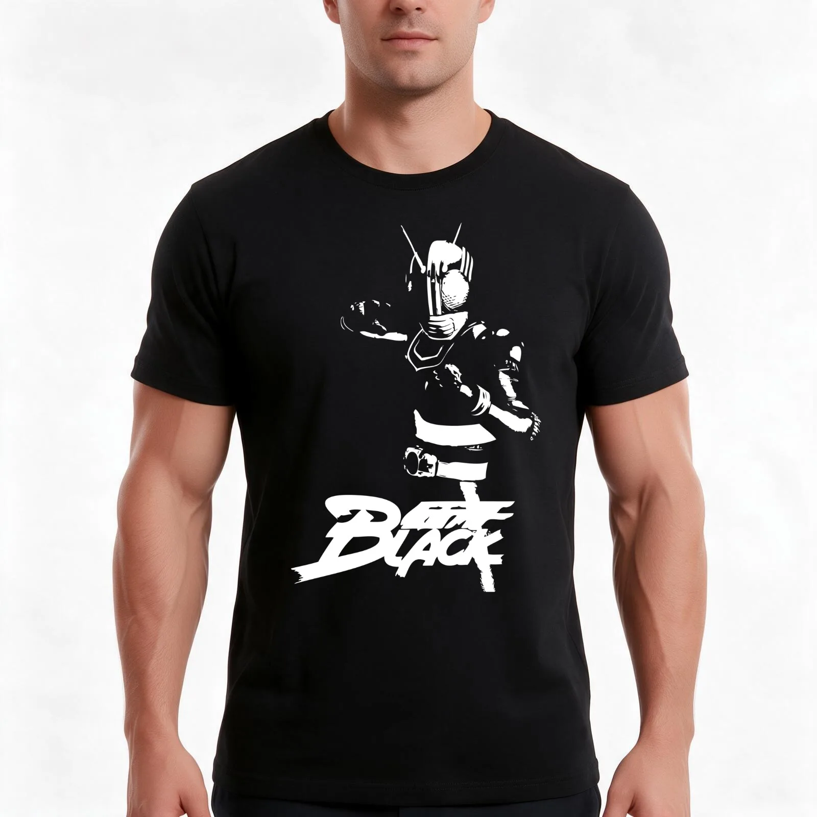 Kamen Rider Black T-Shirt, Summer Casual Cotton Tee, Oversized Streetwear Tops, Vintage Graphic Print, Loose Fit Short Sleeve