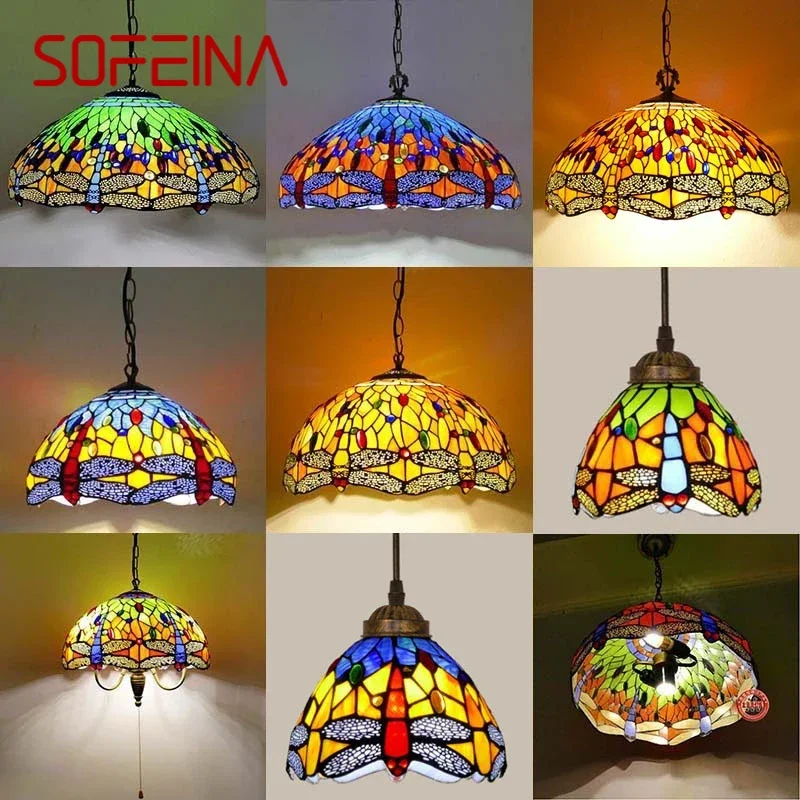 SOFEINA Tiffany europejski żyrandol Vintage kreatywny kolorowy lampa wisząca do domu salon restauracja sypialnia korytarz hotelowy