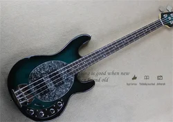 4 Strings Bass Guitar Ray Bass Blue Basswood Body  cris pearl  Pickguard Active Battery Chrome Bridge