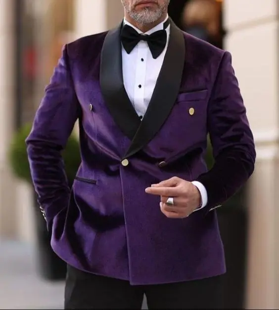 Latest Design Men Suits Purple Velvet 2 Piece Suits Set Shawl Lapel Wedding Tuxedo Slim Fit Party Wear Groomsman Dress Blazer