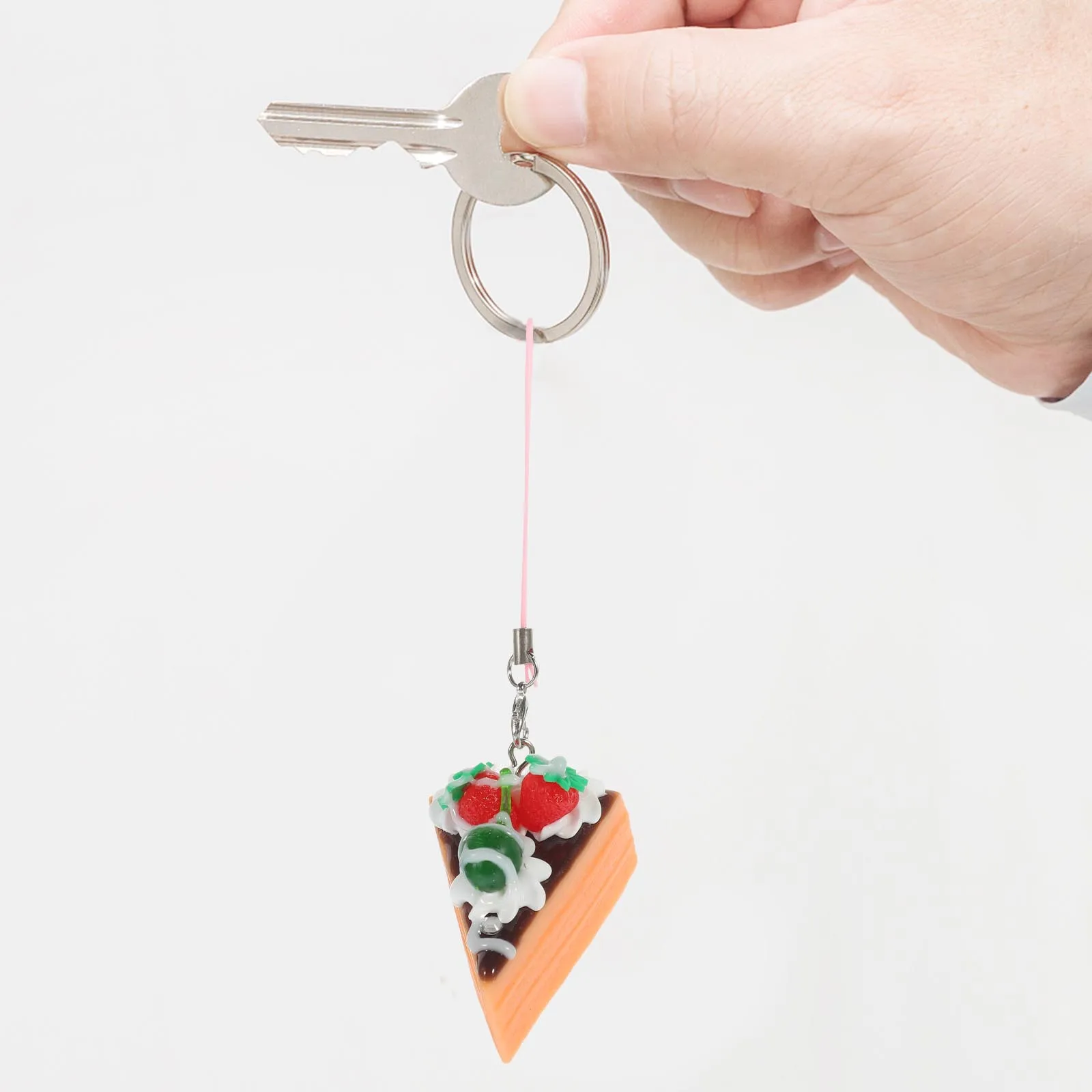5pcs Strawberry Cake Key Chain PVC Lightweight Durable Funny Child Artificial Ring Bright Small Protect Keys Bag