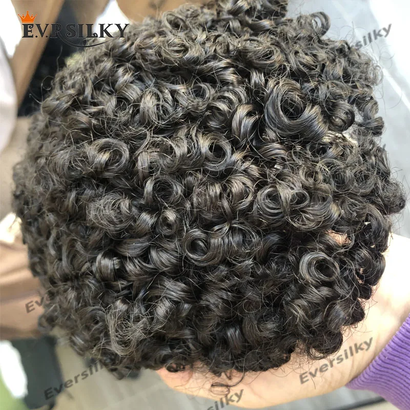 Afro Man 15mm Curly Human Hair Men Toupee Dark Brown Full Pu Skin Base Natural Hairline Capillary Prosthesis Male Hair System