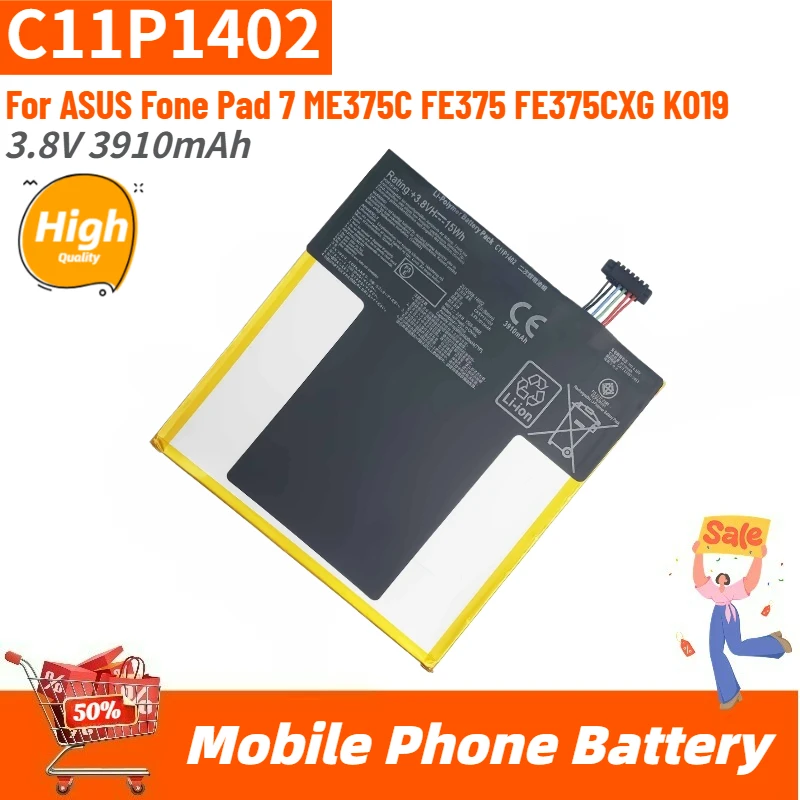 

High Quality C11P1402 Replacement Phone Battery 3.8V 3910mAh For ASUS Fone Pad 7 ME375C FE375 FE375CXG K019 Brand New