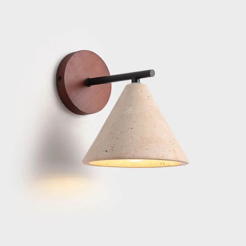Natural Stone Wall Lamp Wabi Sabi Japanese Wall Light Walnut Wood Wall Sconce for Bedroom Living Room Hallway Staircase  Decor