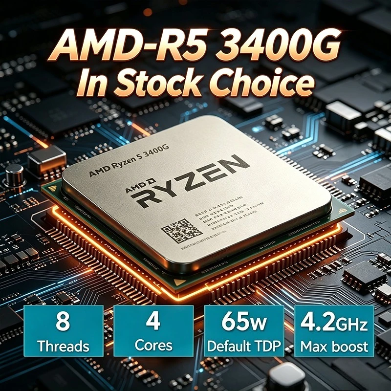 AMD Ryzen 5 3400G 100% Nuevo, Procesador AMD Ryzen 5 3400G 65W TDP, Socket AM4, Cuatro Núcleos, Ocho Subprocesos, 3.7GHz, AMD YD3400C5M4MFH