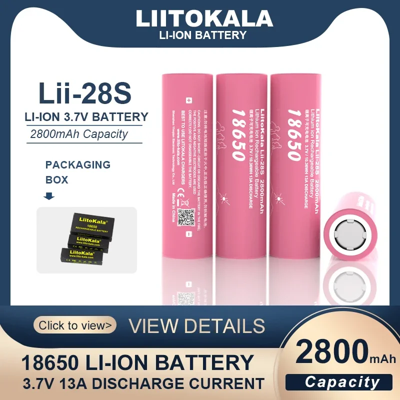 1-8 шт. LiitoKala новый Lii-28S 18650 3,7 В 2800 мАч 13A литиевая аккумуляторная батарея для электроинструментов светодиодный фонарик