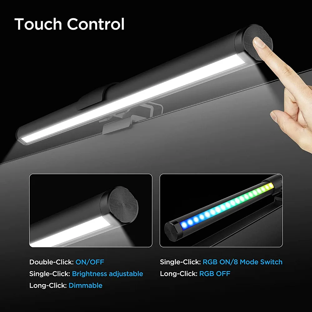 Led Computer Monitor Light Bar Stepless Dimming Eye-Care Gamer Laptop Monitor Screen Hanging Light LED RGB Colourful Desk Lamp