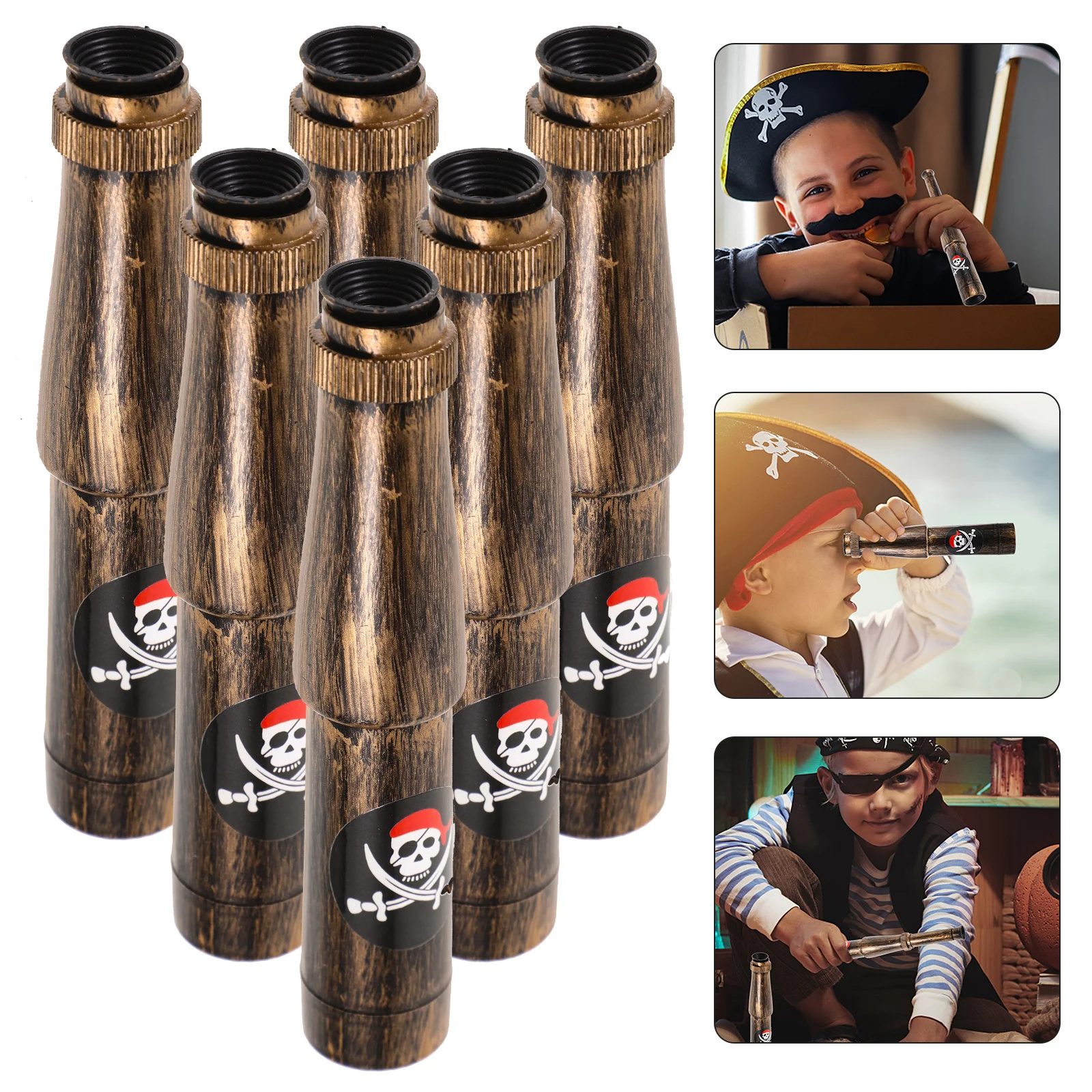 6 قطعة من البلاستيك القراصنة أحادي تلسكوب دائم المحمولة لحفلة القراصنة صور الدعائم تأثيري ديكور أحادي تلسكوب