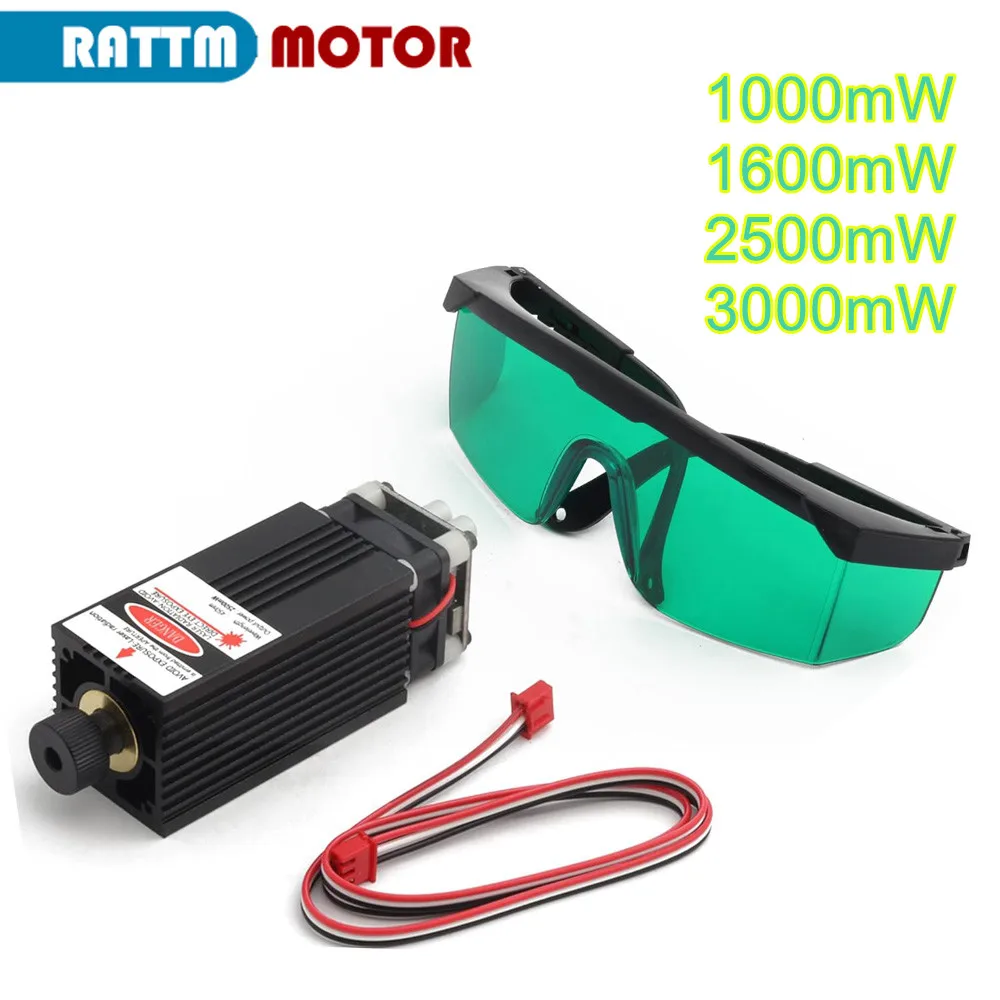 1000mw 450NM Adjustable Focus TTL PWM Control 1W Laser Module Head With Glasses For Wood Plastic CNC 1610 3018 4240 4540