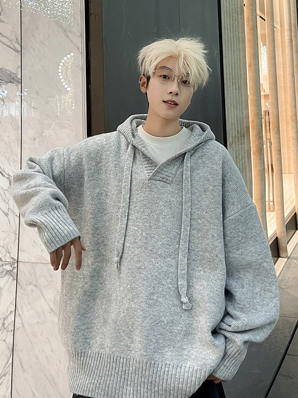 

American Sle Men's Thiened Hoodie Knitted Sweater Lazy Sle Cleanfit Yarn Coat Loose Fit Long Sve Warm Casual Wear