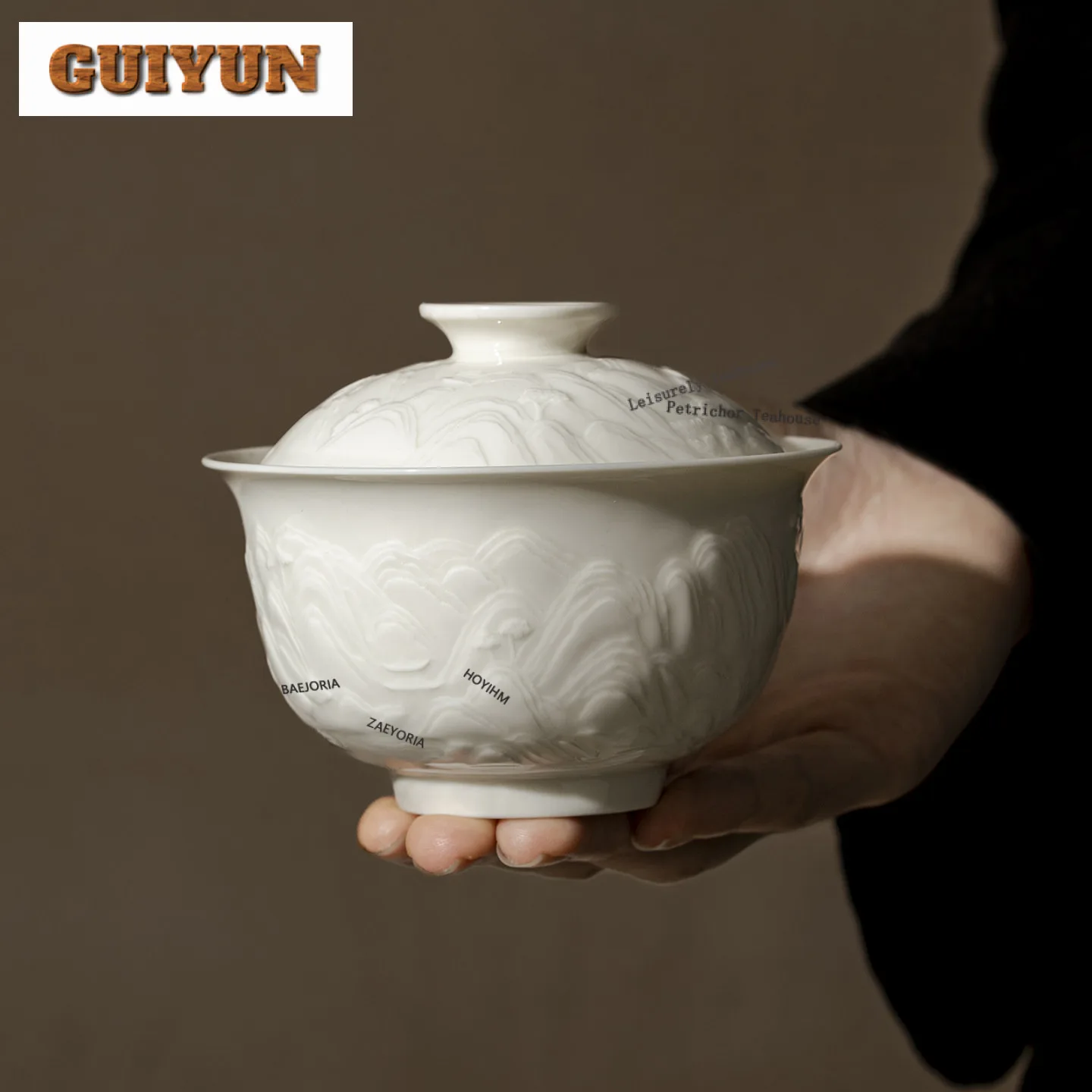 180ml Imitation Song Ding Kiln White Relief Gaiwan Boutique Tea Tureen Tea Bowl With Lid Kit Tea Maker Cover Bowl Teaset Gift