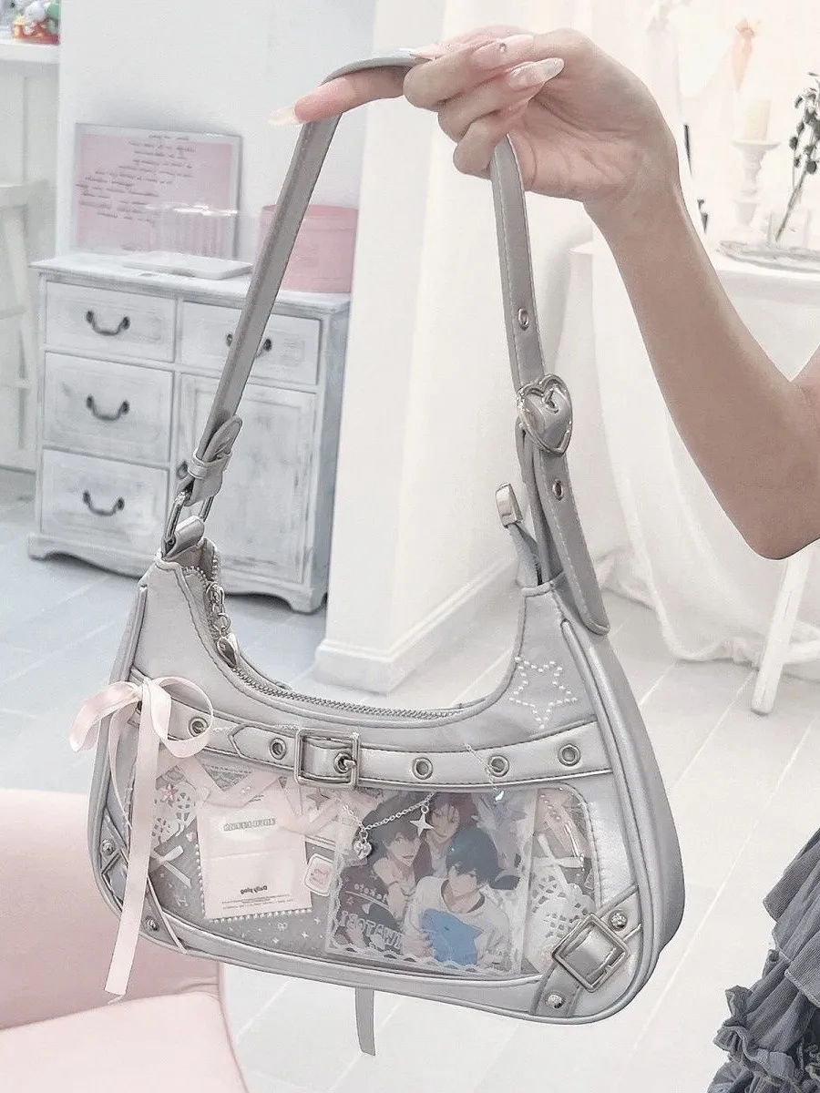 

Модные серебряные сумки на плечо для женщин Y2k Ita Bag Cute Sweet Bow Handbag Женский дизайн Прозрачные маленькие кошельки 2025 Модные новые