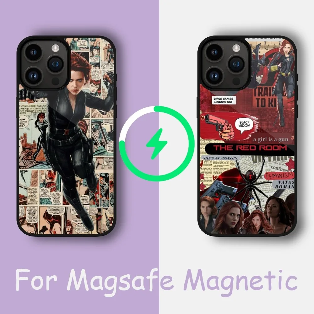 MINISO DISNEY Black Widow Phone Case For iPhone 15 14 13 12 11 Pro Max Plus Phone Magnetic for Macsafe Cases Cover