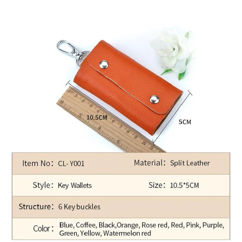 Portable Genuine Leather Housekeeper Holders Car Keychain Key Holder Wallet Unisex 6 Hook Snap Closure keys Storage Bag