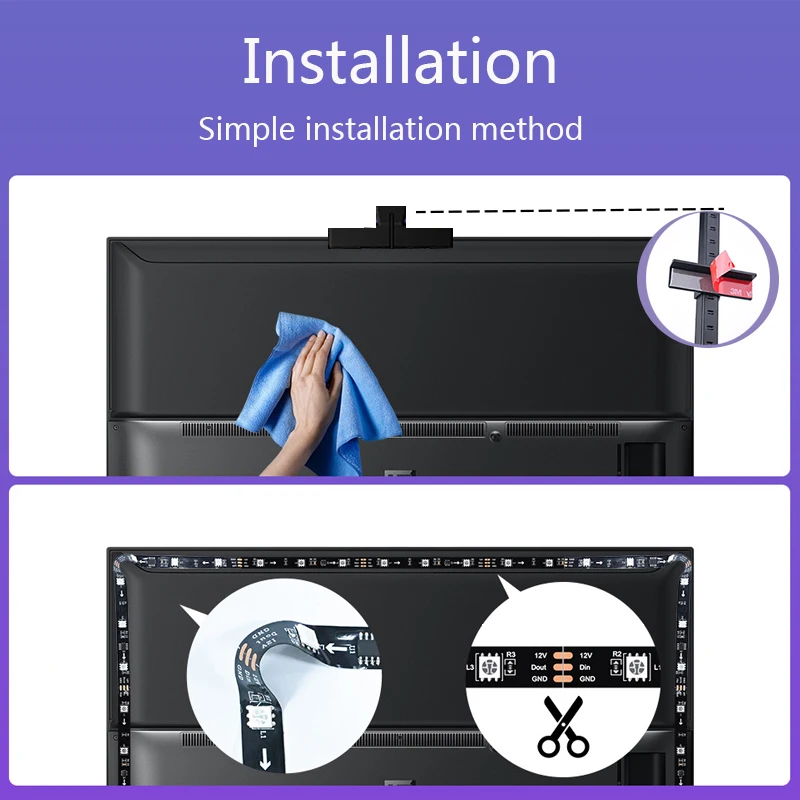 الكمبيوتر/التلفزيون مزامنة الخلفية RGBIC LED قطاع أضواء مع لون التقاط الاستشعار بلوتوث الموسيقى مزامنة USB شرائط مصباح لجو اللعبة