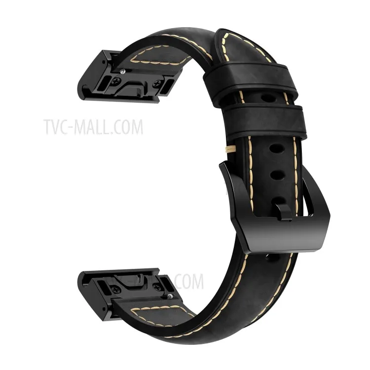 

For Garmin Fenix 5X Genuine Leather Watch Band Adjustable Wrist Strap Replacement - Black