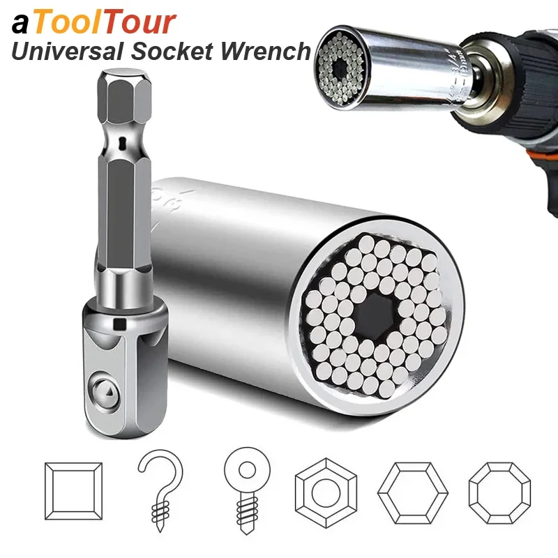 

Universal Socket Wrench Head Set Sleeve Gadget 7-19mm Power Drill Adapter Spanner Key Nut Magic Grip Multi Hand Tools multitool