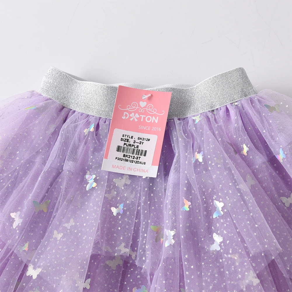 DXTON Children Princess Skirt Summer Tulle Layer Girls Skirt Butterfly Sequin Irregular Mesh Kids Party Costume Girls Mini Skirt