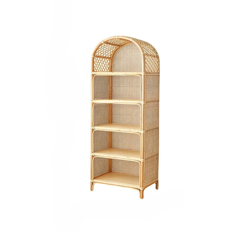 Nordic and Japanese Style Rattan Bookshelf Display Cabinet Small Apartment Home Storage Locker Real Rattan Display Stand Display