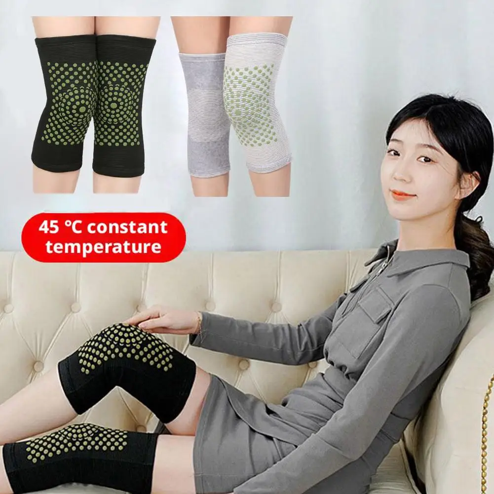 1Pair Self Heating Knee Pads Warm Wormwood Self Heating Knee Brace Support Long Compression Sleeve Arthritis Joint Pain Relief