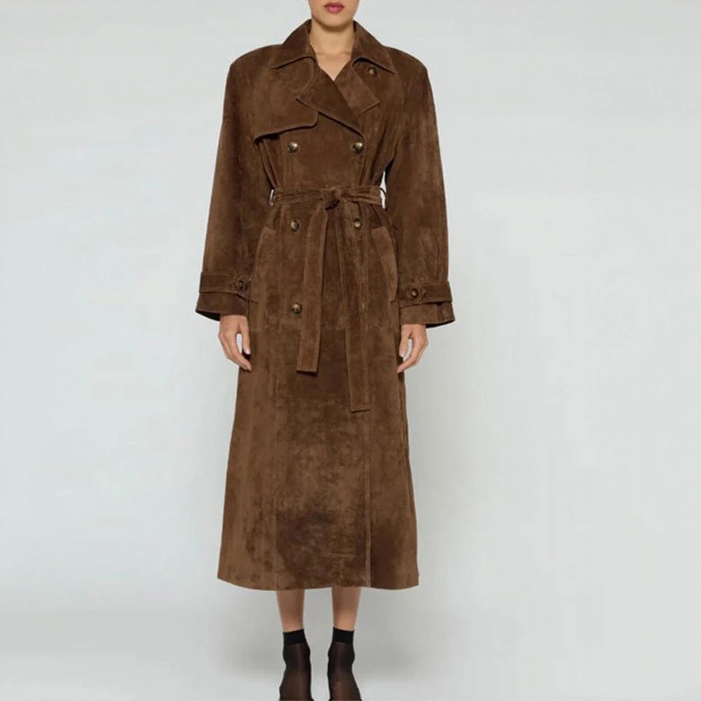 

Женские осенние пальто, повседневное однотонное двубортное длинное пальто с длинным рукавом и шалью на шнуровке, модная базовая верхняя одежда