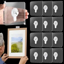 10 Pcs Adhesive Wall Hook Wall Poster Transparent Wall Mount Free Punch Kitchen Bathroom Photo Frame Poster Picture Stickers