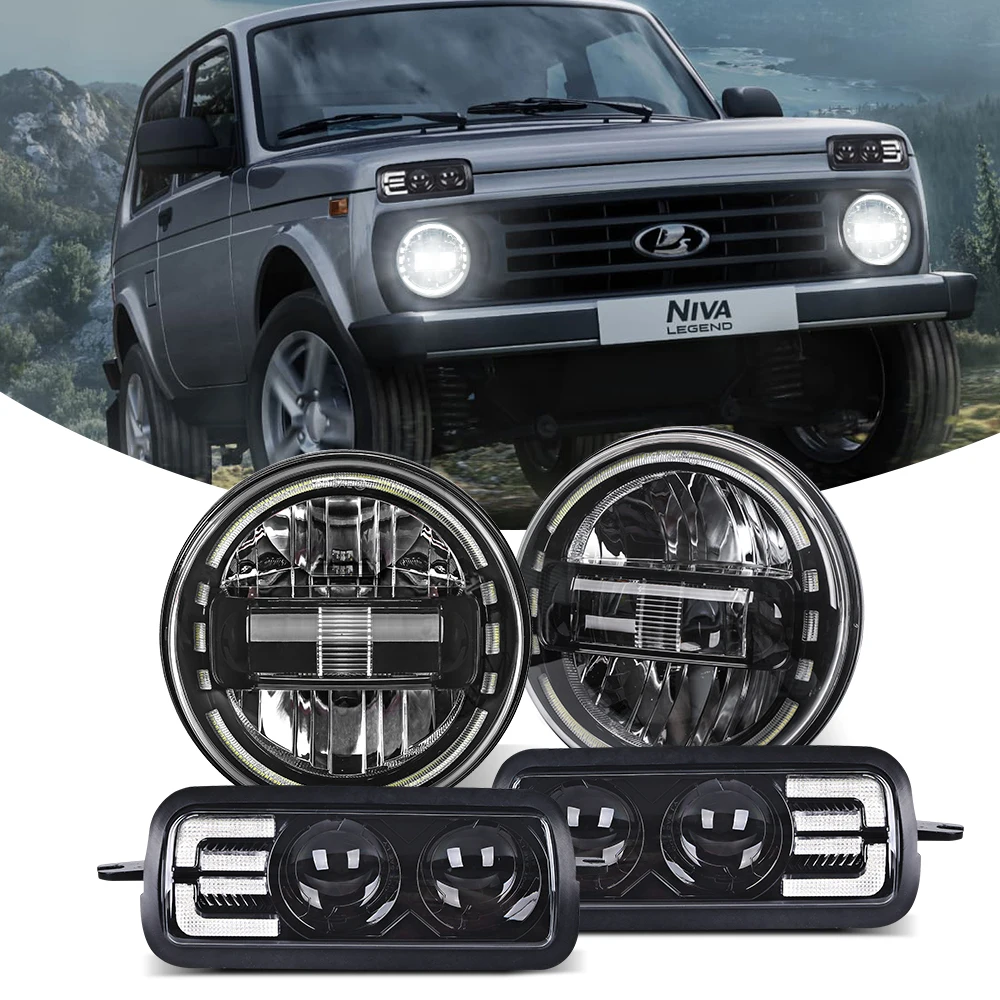 

For LADA NIVA 4X4 LED Daytime Running Lights 7Inch Led Headlights DRL Turn Signal led lights led 12v Car light Assembly Jeep JK