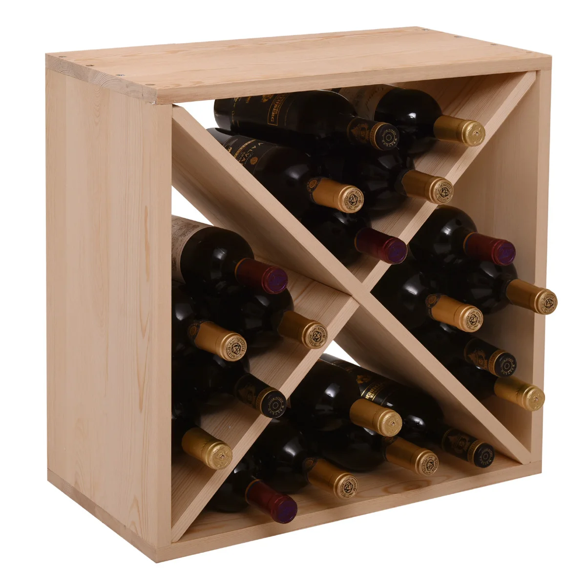 

24 Bottles Holder Wine Rack Solid Wood Stackable Storage Cube Tabletop Champagne