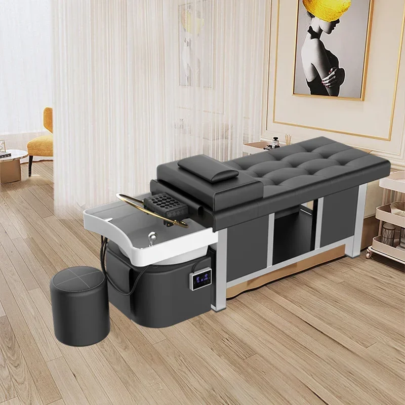 High-End Ceramic Basin Stainless Steel Shelf Shampoo Chair Water Circulation Fumigation Head Treatment Bed