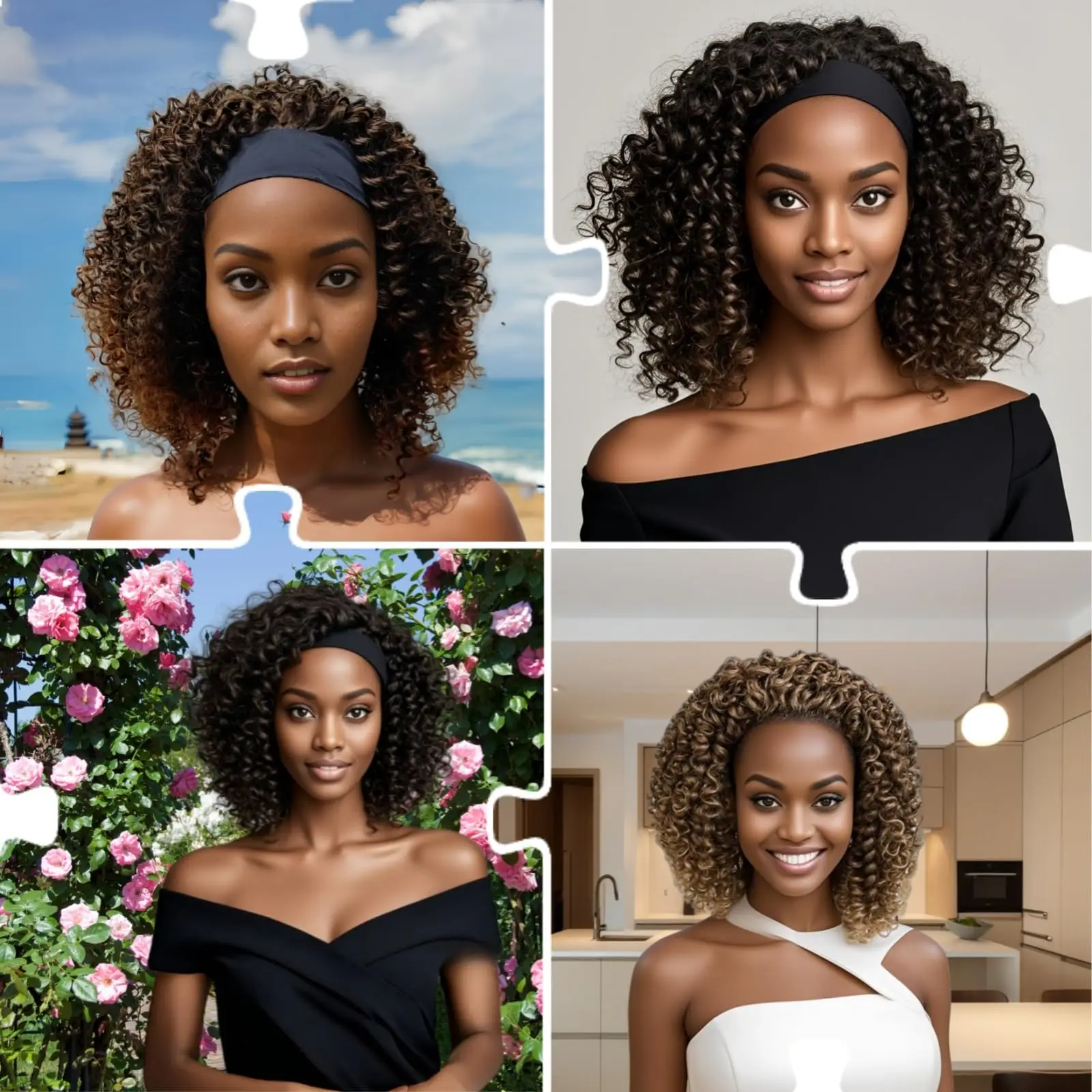 موجة عميقة عقال شعر مستعار مجعد شعر مستعار لا شيء الدانتيل للنساء السود قصيرة شعر مستعار اصطناعي أسود اللون الطبيعي لتغطية رأس لفة يومية