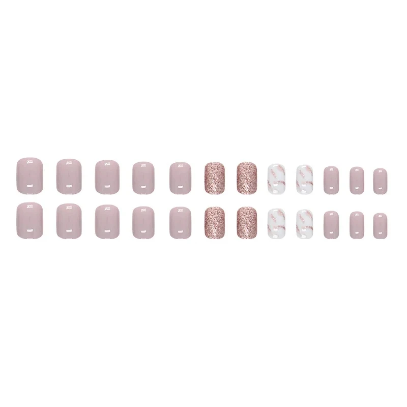 24 uñas cortas francesas con brillo y glitter, incluye 1 gel jelly y 1 lima de uñas 5