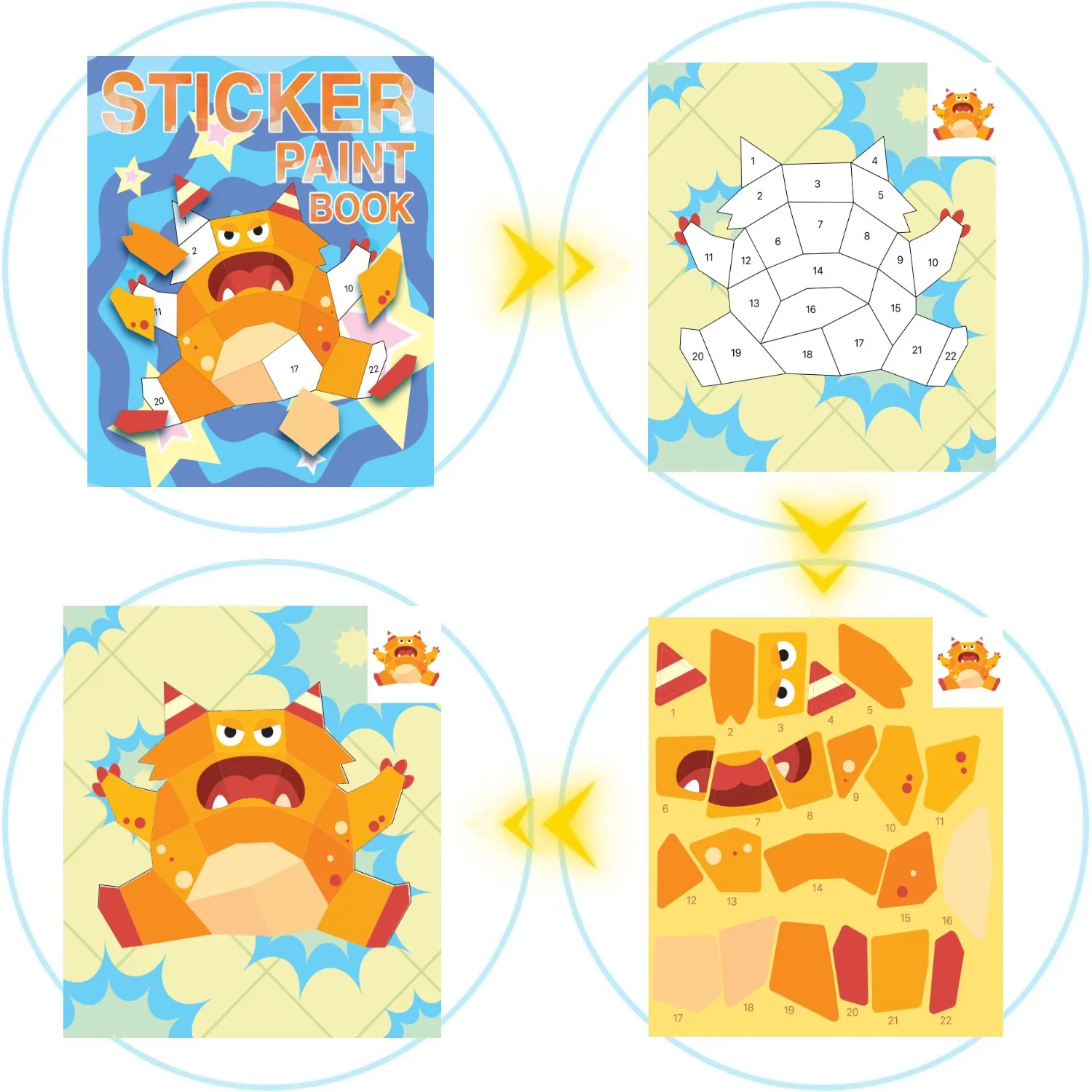 1 Pc Monster Theme Crafts Sticker Painting Books, Sticker with Number，Play Brain Games for Birthday Christmas Holloween Thanksgi