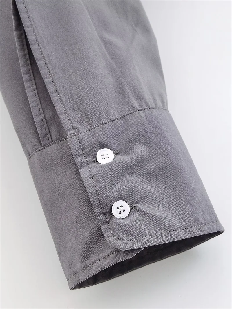 Chemise femme 2025 automne nouveau Style gris à manches longues chemise courte avec cravate décoration Sexy à la mode décontracté et Unique