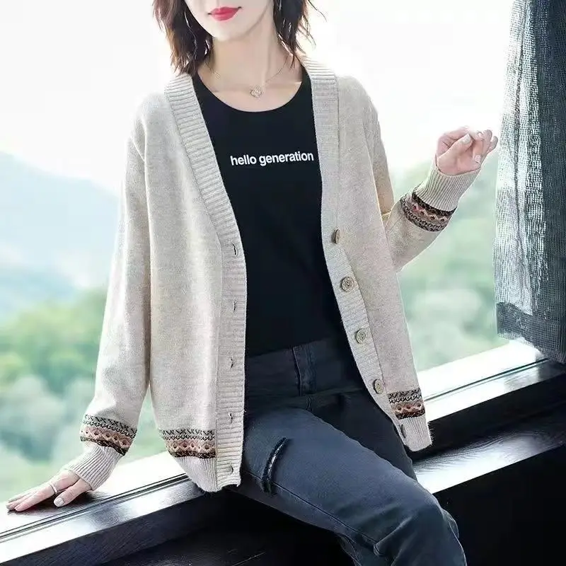 2024 New Autumn And Winter Women's Fashion Knitted Cardigan Women's Outer Wear Top Sweater Long Sleeve T-shirt Coat