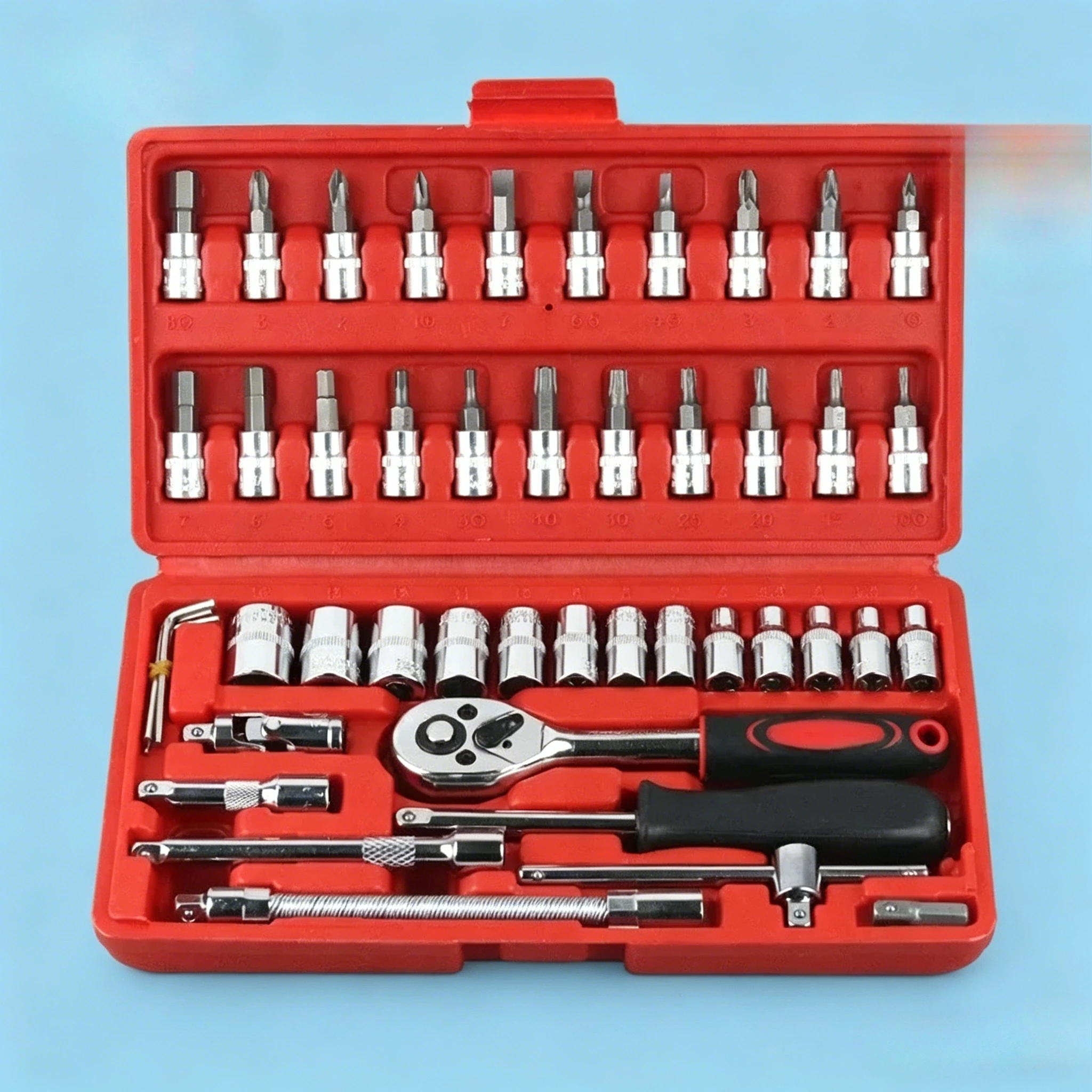 

2026 New 46 Piece Repair Tool Set 1/4 Inch Socket Set with Ratchet Torque Wrench - Manual Tool for Automotive Repair