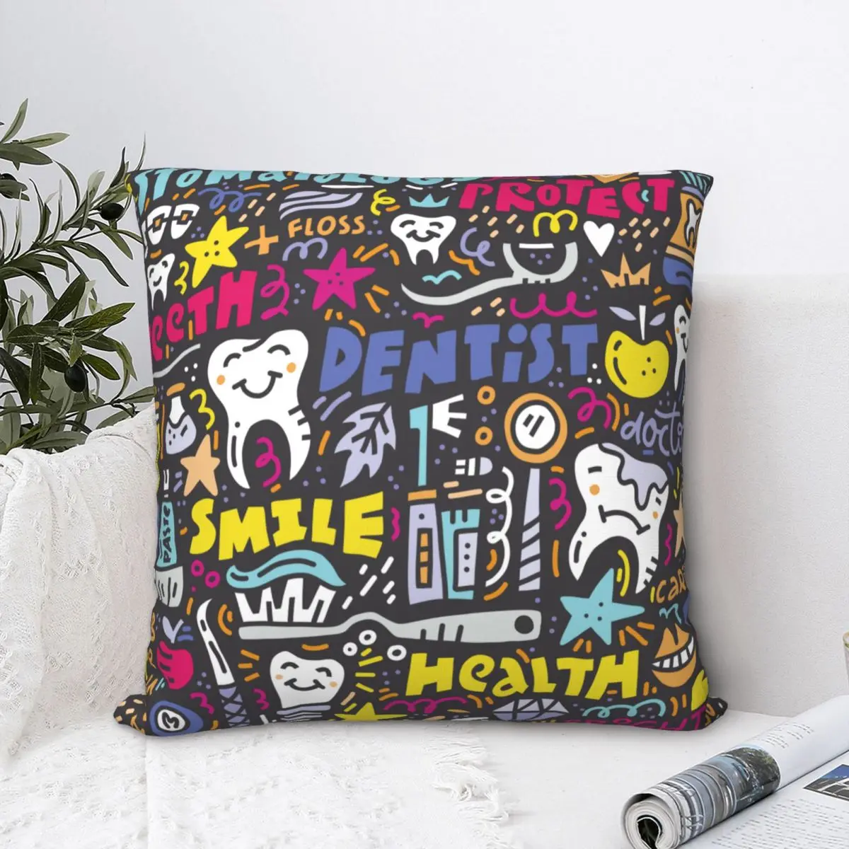 Teeth Implants Stomatology Doodle Square Pillow Case Cushion Covers Funny Decorative Pillowcase for Bed 18