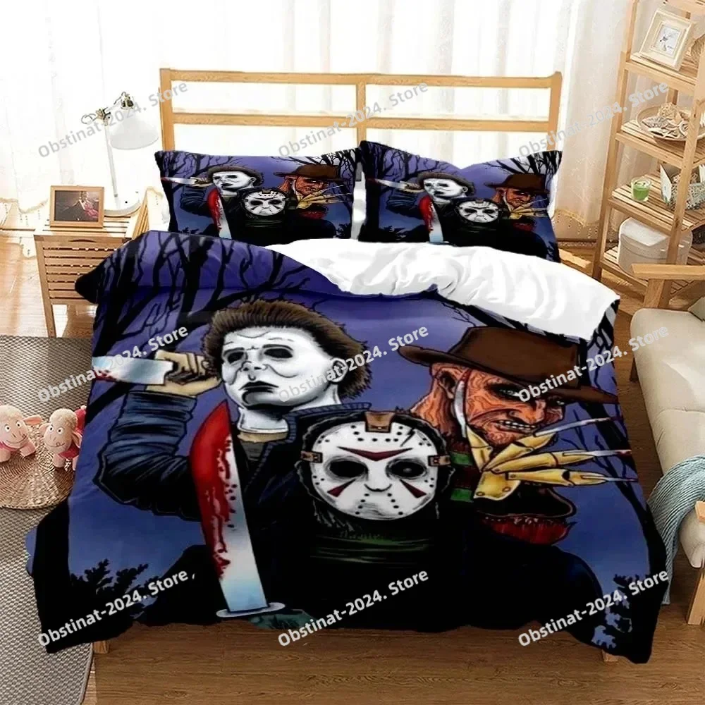 

Halloween Horror Movie Bedding Set Boys Girls Twin Queen Size Duvet Cover Pillowcase Bed Kids Adult Fashion Home Textileextile