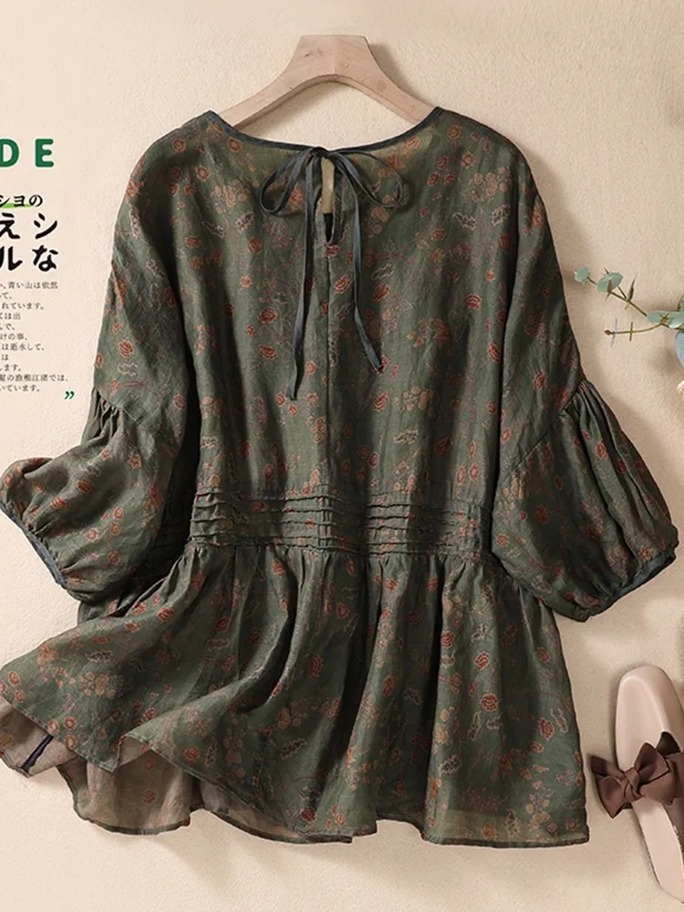 Women Summer Casual Blouses Shirts New Arrival 2022 Vintage Style Floral Print All-match Loose Comfortable Female Tops B2048