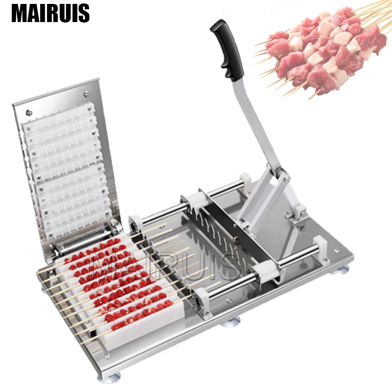 Manual Mutton Kebab Machine Hand Bbq Bamboo Meat Skewer Beef Satay String Making Machine