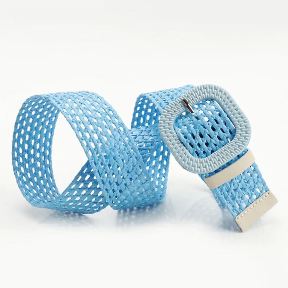 

Минималистичный соломенный ремень с овальной квадратной пряжкой, соломенный тканый ремень с овальной квадратной пряжкой, полый дизайн, декоративные джинсы 2025