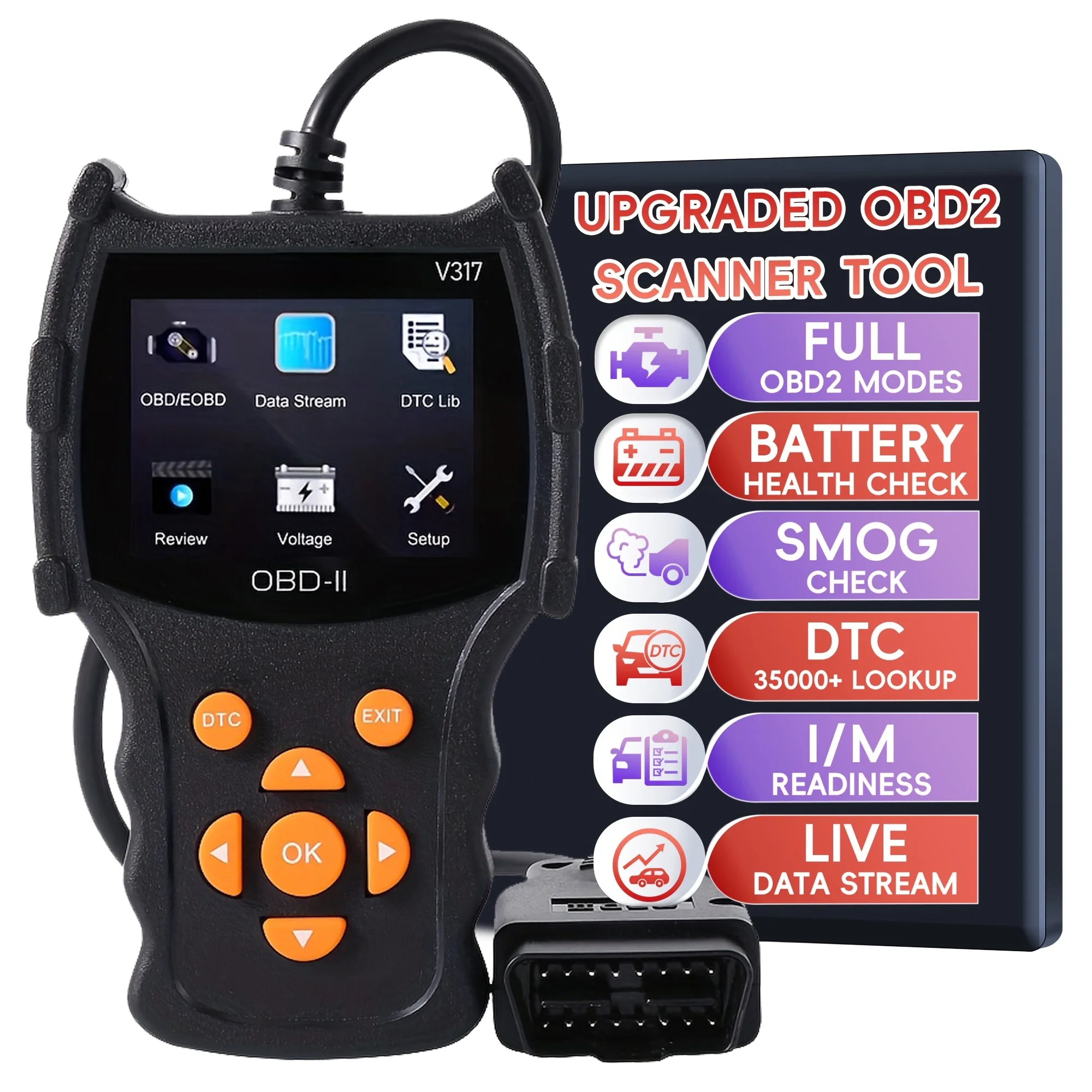 

OBD2 Scanner Diagnostic Tool V317 Code Reader Clear Engine Error Codes Real Time Data Check Engine Light Battery Voltage Tester