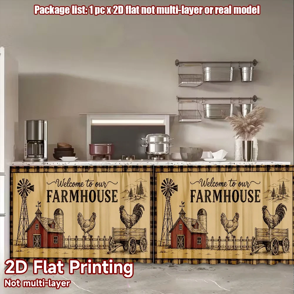 2D flat 1pc European style cabinet curtains Farmhouse Rustic Scene Digital printing The rod-mount design makes installation