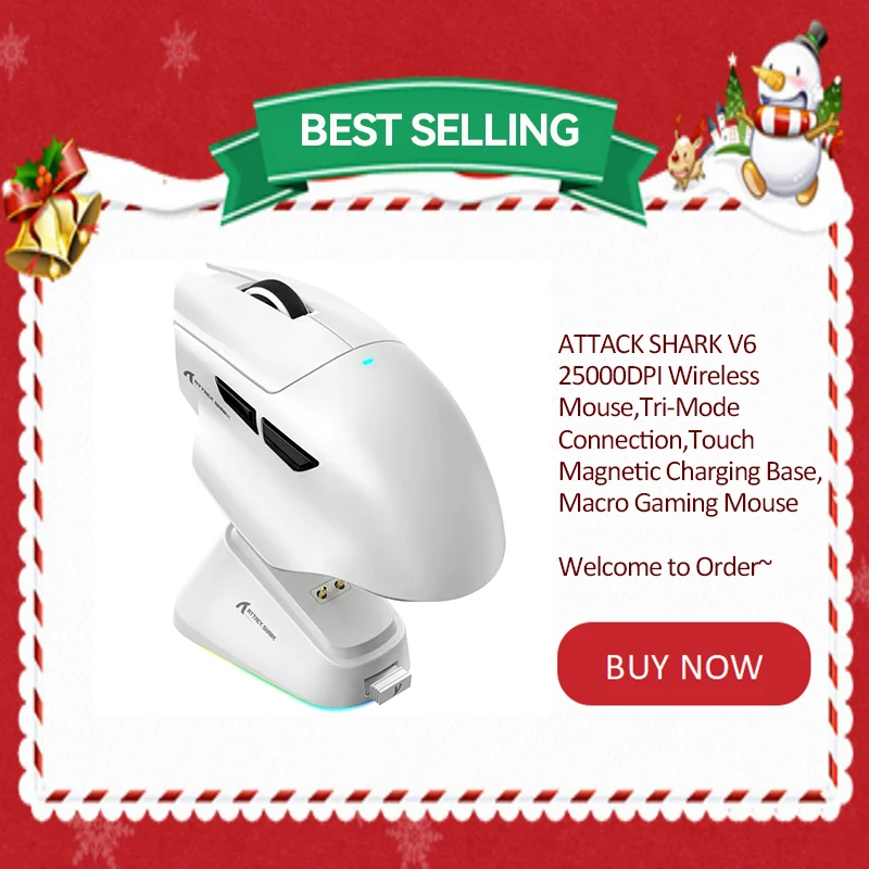 

ATTACK SHARK V6 Touch Magnetic Charging Base Wireless Mouse,Bluetooth Tri-Mode Connection,25KDPI, Macro Gaming Mouse