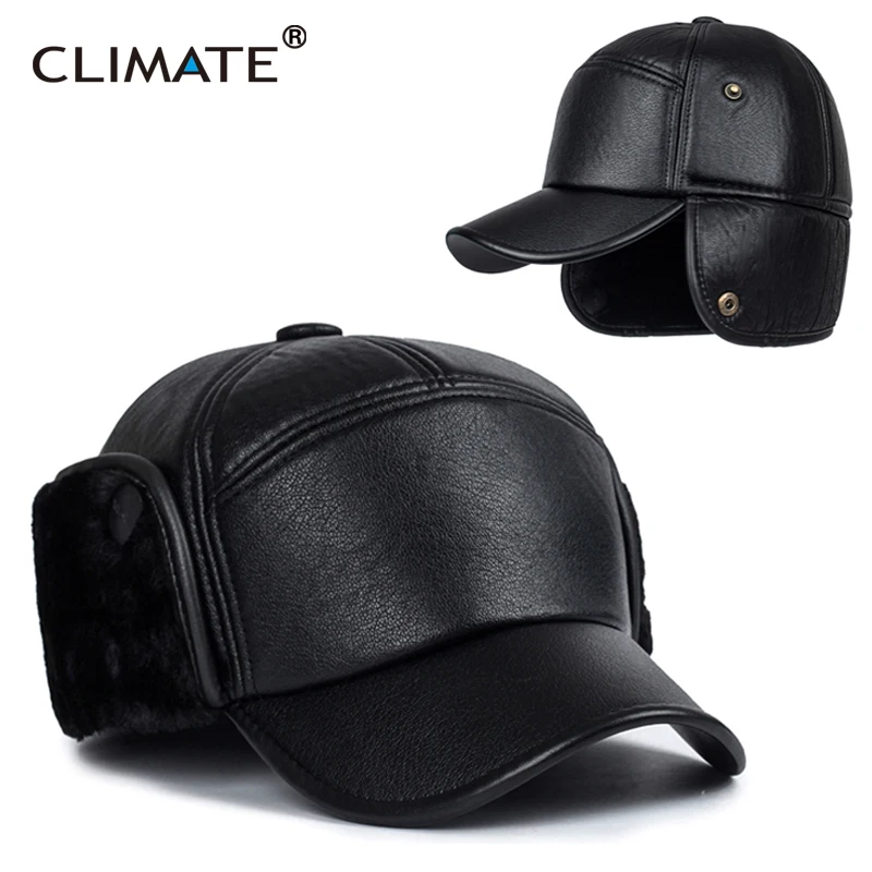 CLIMATE Winter Warm Hat Men Ear Keep Warm Outdoor Bomber Hat Cap Windproof Baseball Cap Ear Cover Dad Father Grandpa Gift Man