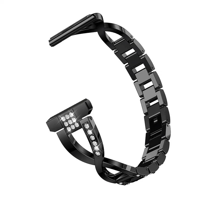 

Metal Watch Strap for Xiaomi Haylou Solar LS05/Color X-shape Replacement Watch Band 22mm Rhinestone Decorated Watchband - Black