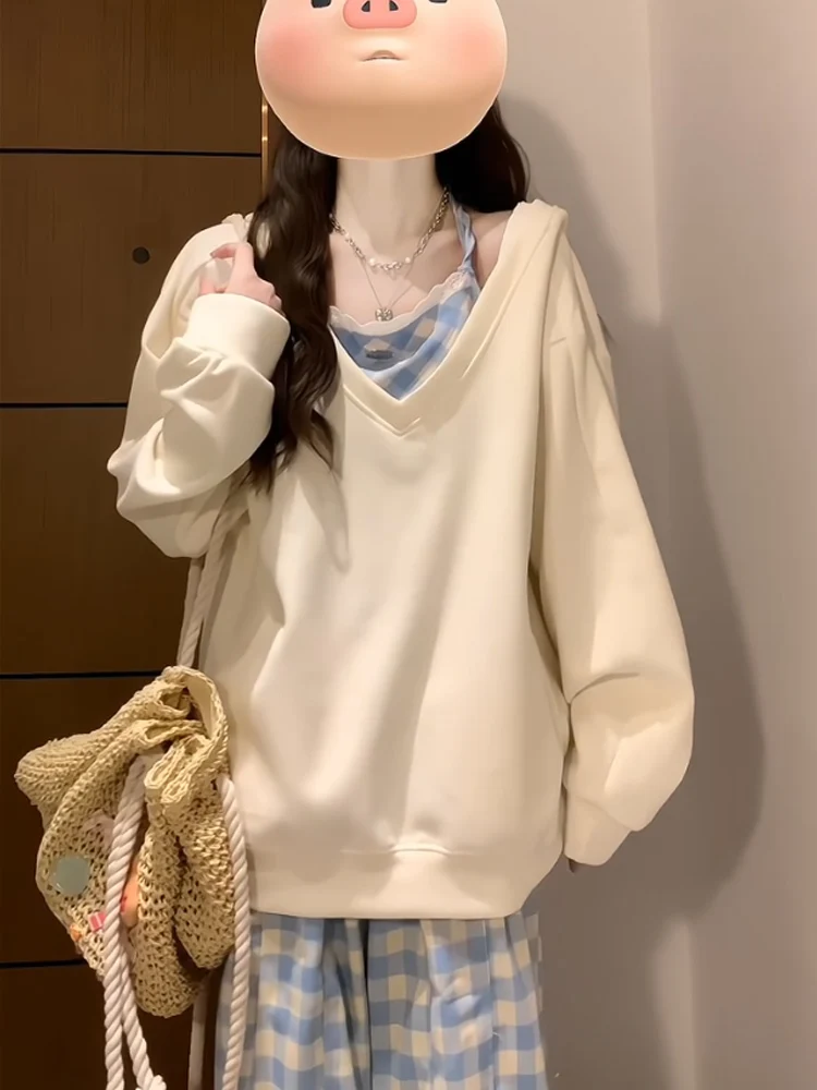 Sweat à capuche à carreaux américain pour femmes, doux et Cool, surdimensionné, paresseux, ample, vêtements d'extérieur, v-ne Long, Version coréenne, printemps automne