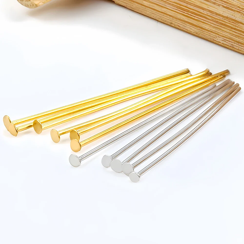 20-100Pcs 15-50mm Heads Eye Flat Head Pin Earrings Beading Eye Pins Gold Plated for Jewelry Findings Making Accessories Supplies